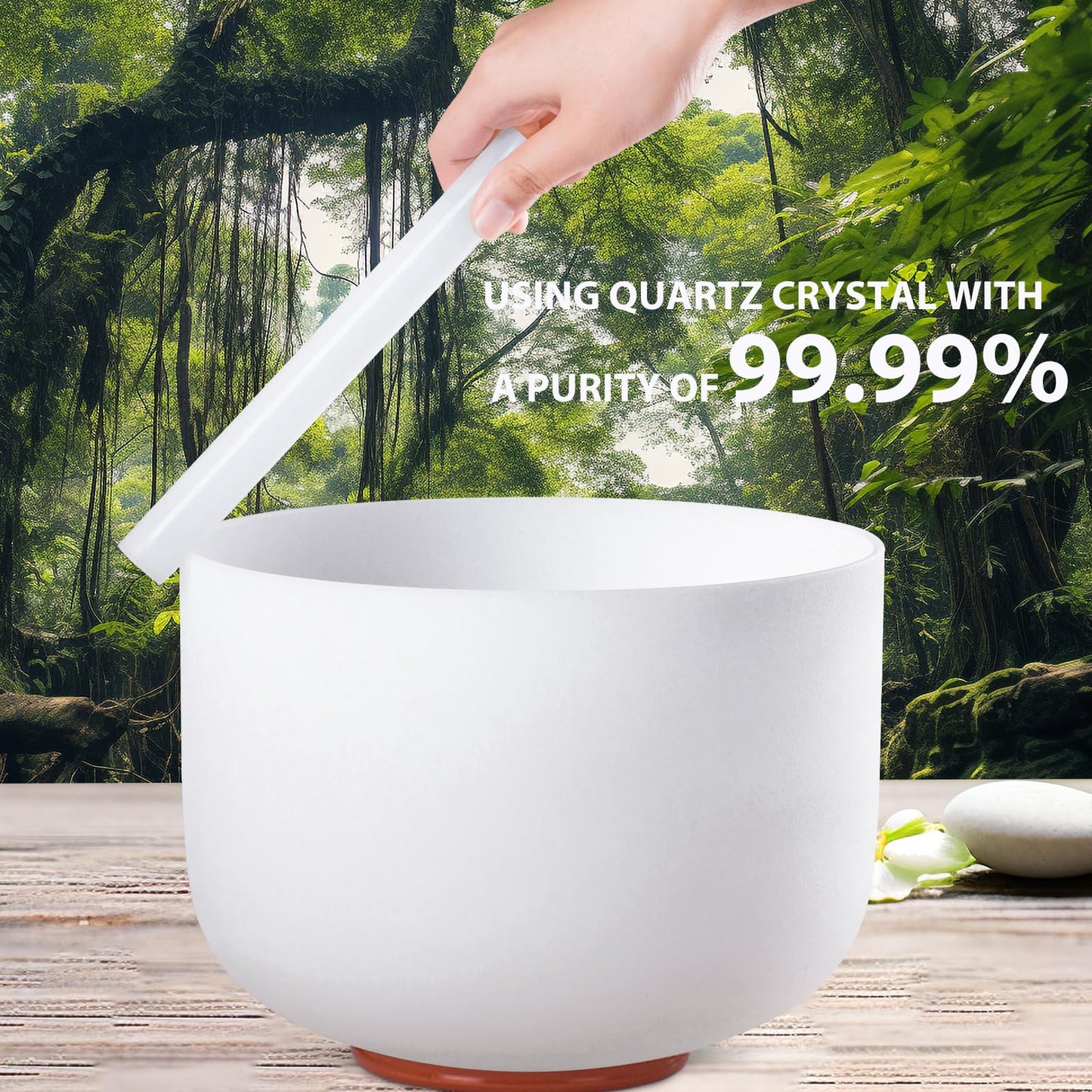 Sevenbowls Singing Bowls 432hz B Note 8-Inch Crystal Singing Bowl With A Free Mallet And O-Ring For Sound Healing, Meditation, Yoga, and Sound Baths