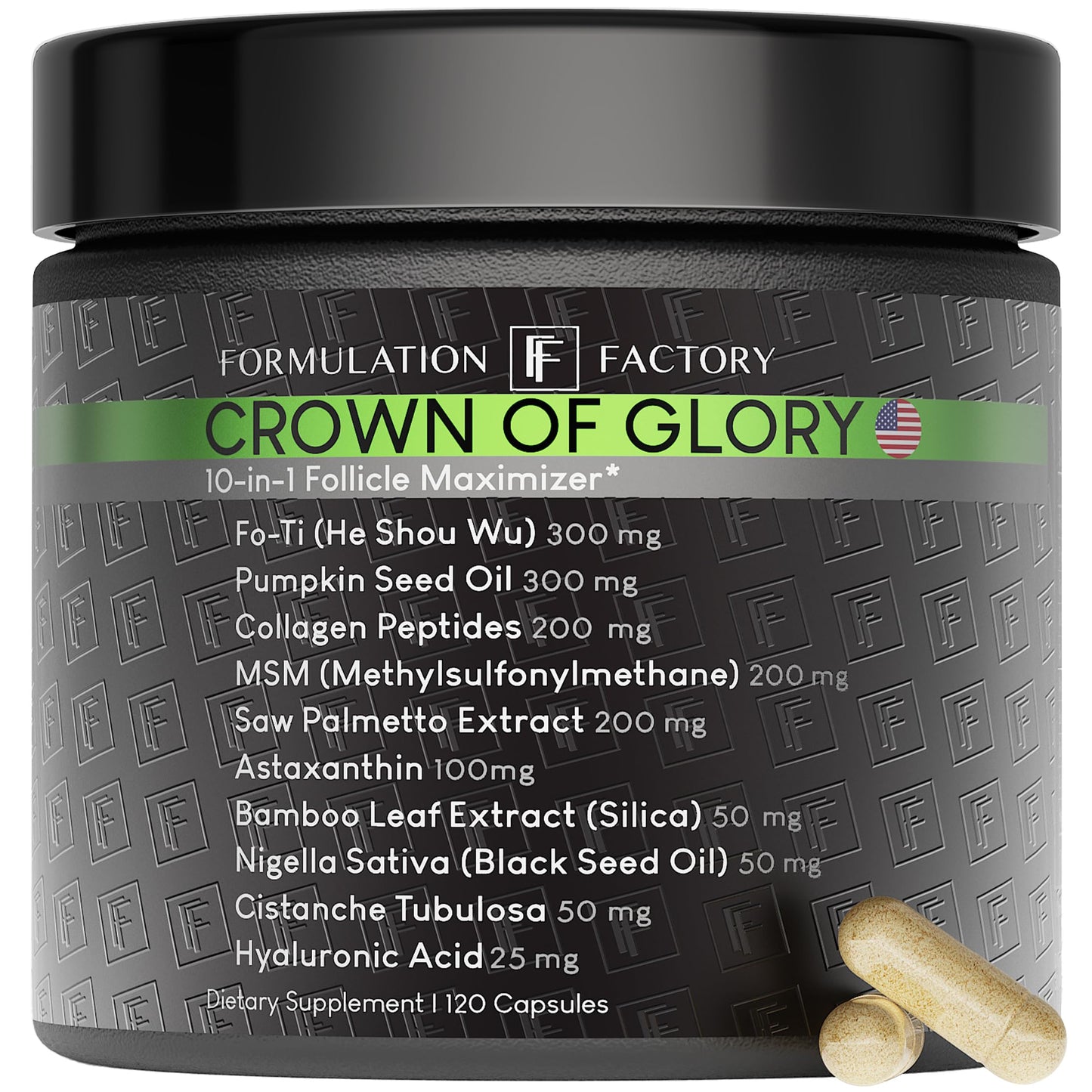 Formulation Factory Crown of Glory 10-in-1 Hair Growth Products - DHT Blocker for Men & Women with Pumpkin Seed Oil - Hair Vitamins for Faster Growth & Thickness - 120 Capsules, 2 Month Supply