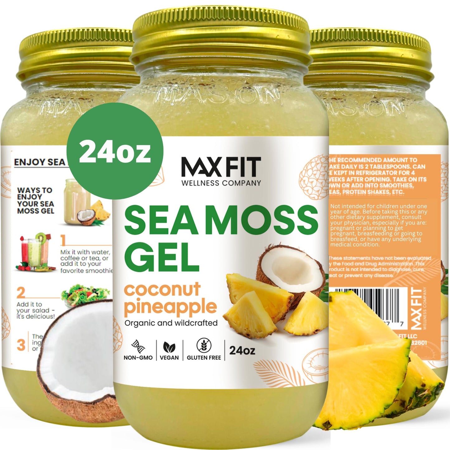 Sea Moss Gel Organic Raw (12 Flavors) 24oz Wildсrafted Gold Sea Moss Gel from Saint Lucia | 92 Vitamins and Minerals | Pure Raw+Non-GMO | Vegan Superfood
