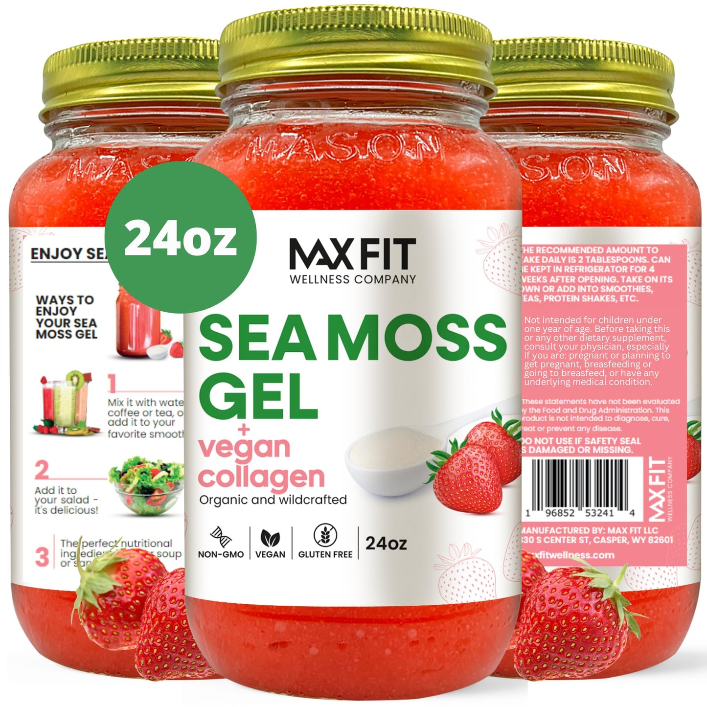 Sea Moss Gel Organic Raw (12 Flavors) 24oz Wildсrafted Gold Sea Moss Gel from Saint Lucia | 92 Vitamins and Minerals | Pure Raw+Non-GMO | Vegan Superfood