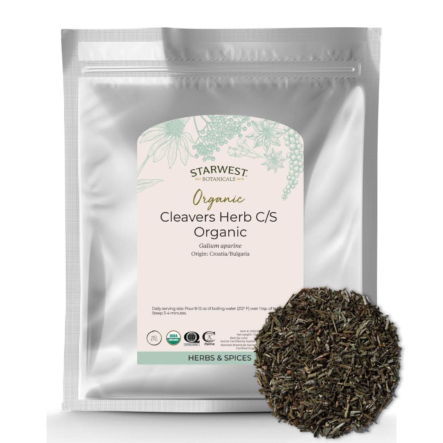 Cleavers Herb Organic - Dried Loose Leaf Herb for Tea, & Herbal Blends, Great For Lymphatic Drainage.