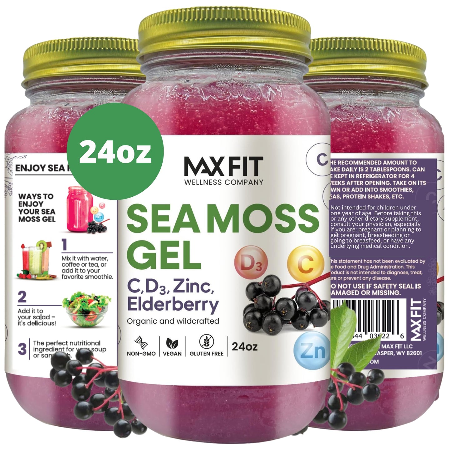 Sea Moss Gel Organic Raw (12 Flavors) 24oz Wildсrafted Gold Sea Moss Gel from Saint Lucia | 92 Vitamins and Minerals | Pure Raw+Non-GMO | Vegan Superfood