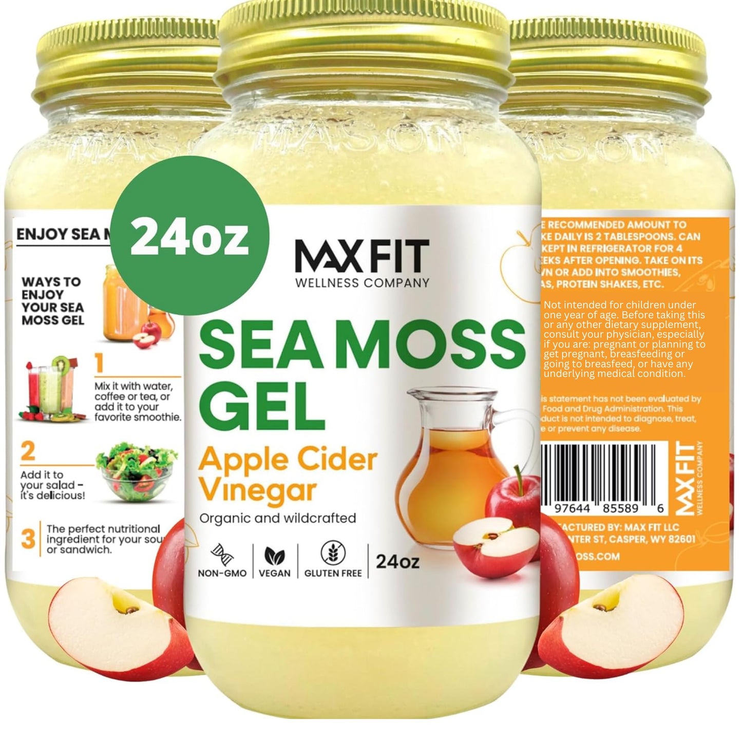 Sea Moss Gel Organic Raw (12 Flavors) 24oz Wildсrafted Gold Sea Moss Gel from Saint Lucia | 92 Vitamins and Minerals | Pure Raw+Non-GMO | Vegan Superfood