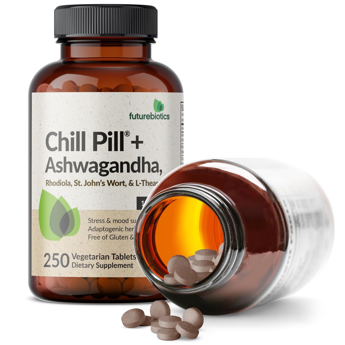 Futurebiotics Chill Pill + Ashwagandha, Rhodiola, St. John’s Wort, & L-Theanine 2000 MG per Serving - Non-GMO, 120 Vegetarian Tablets