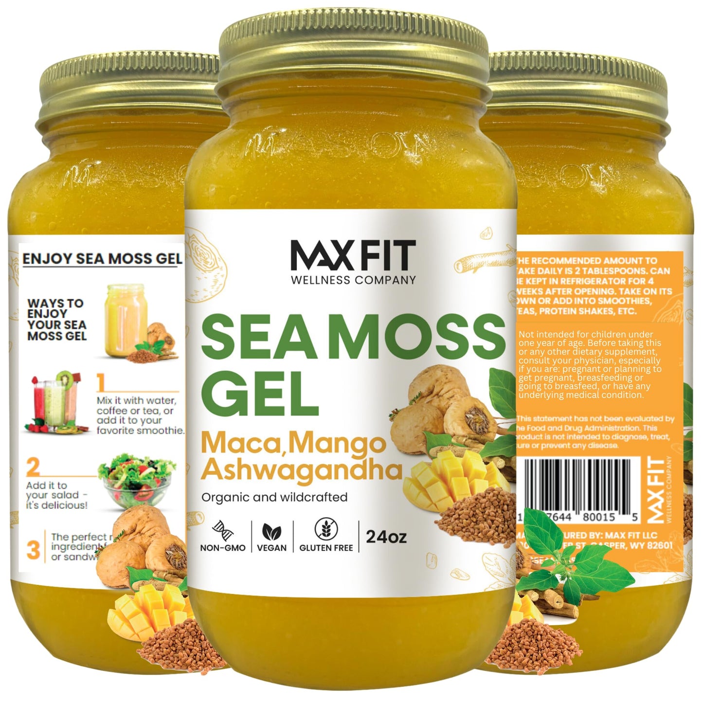 Sea Moss Gel Organic Raw (12 Flavors) 24oz Wildсrafted Gold Sea Moss Gel from Saint Lucia | 92 Vitamins and Minerals | Pure Raw+Non-GMO | Vegan Superfood