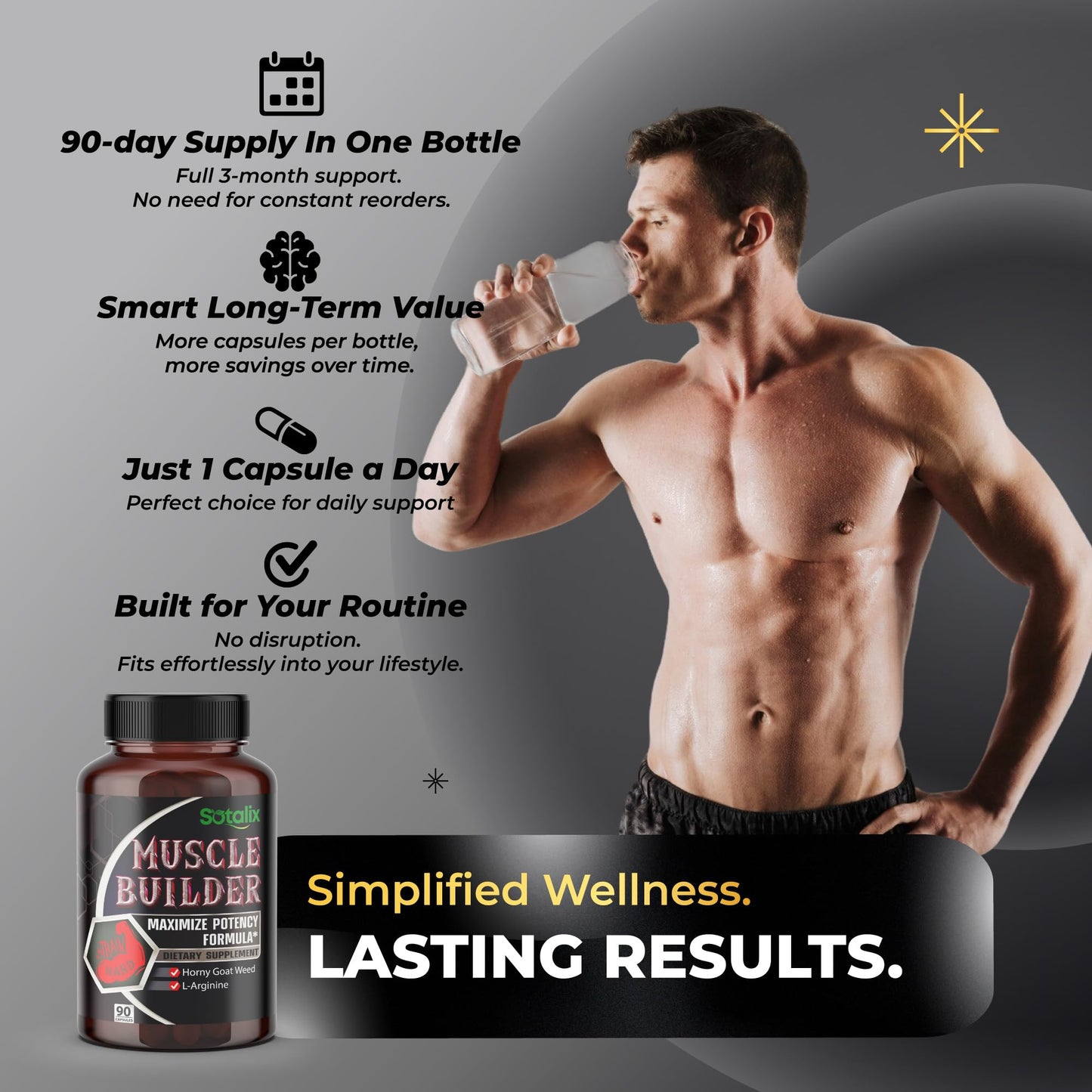 Ultra Muscle Builder Supplement Highest Potency with L-Arginine, Tribulus - Increase Energy, Stamina, Strength, Sports Training Support 90-Day Supply (90 Count (Pack of 1))