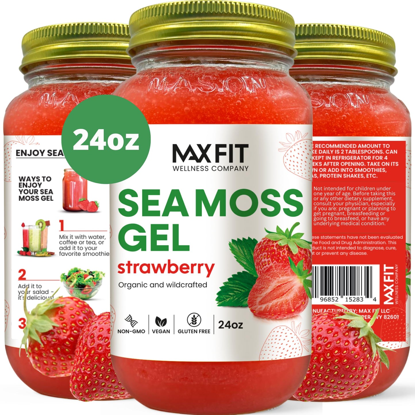 Sea Moss Gel Organic Raw (12 Flavors) 24oz Wildсrafted Gold Sea Moss Gel from Saint Lucia | 92 Vitamins and Minerals | Pure Raw+Non-GMO | Vegan Superfood