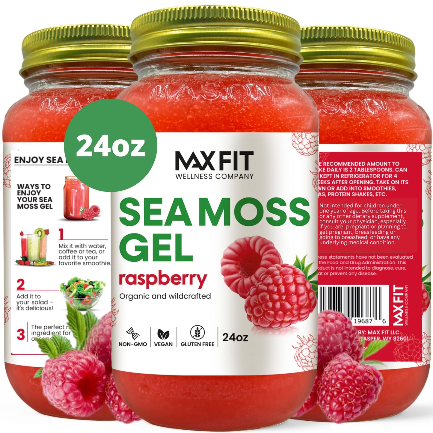Sea Moss Gel Organic Raw (12 Flavors) 24oz Wildсrafted Gold Sea Moss Gel from Saint Lucia | 92 Vitamins and Minerals | Pure Raw+Non-GMO | Vegan Superfood