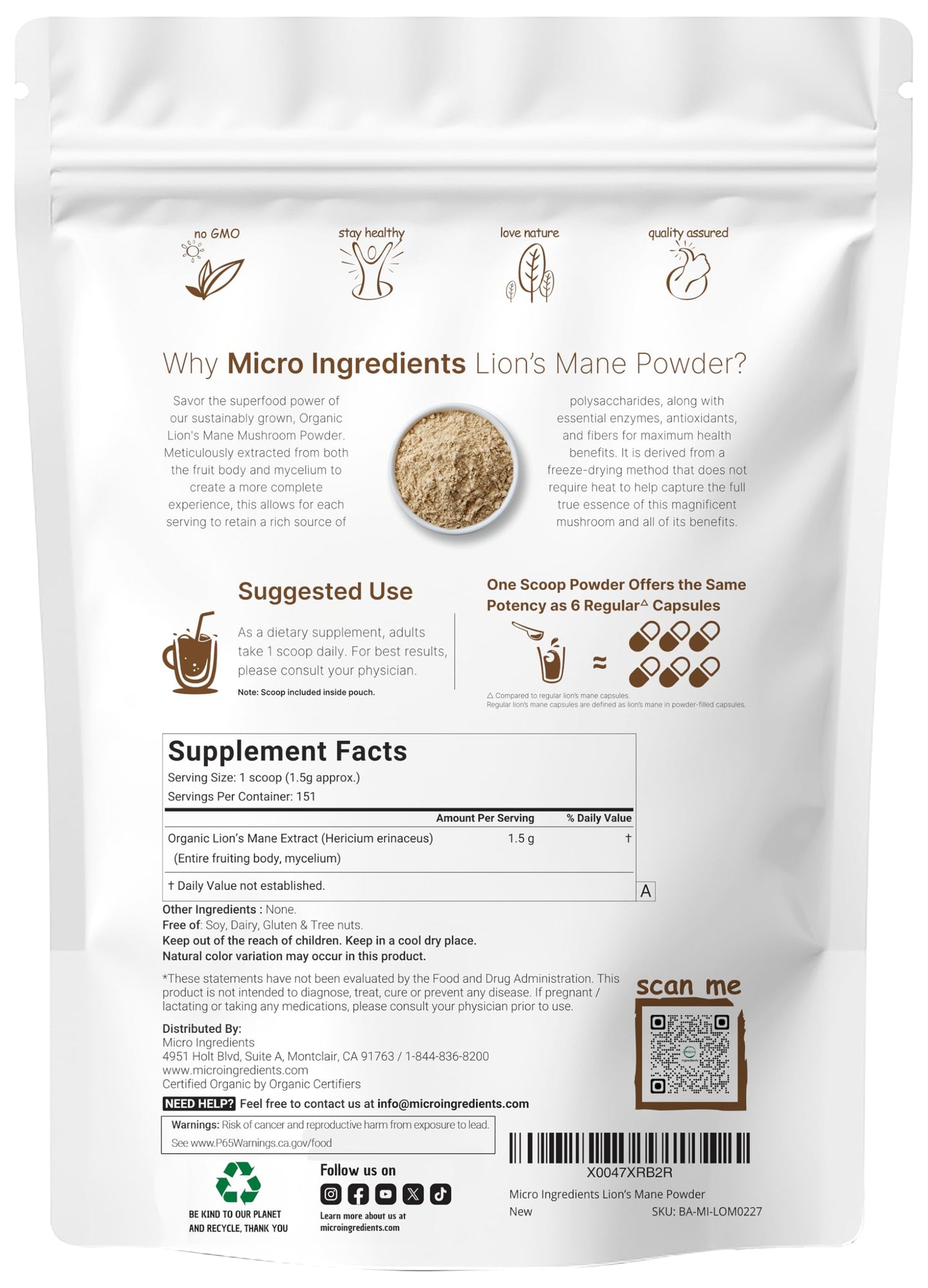 Organic Lion’s Mane Mushroom Powder, 16oz | Regenerates Damaged Neurons Brain 🧠 Power Opens 3rd Eye 👁️ Organic Superfood | Supports Brain, Focus, Energy & Immune Health | Great for Smoothies & Coffee | Filler Free, Vegan, Non-GMO