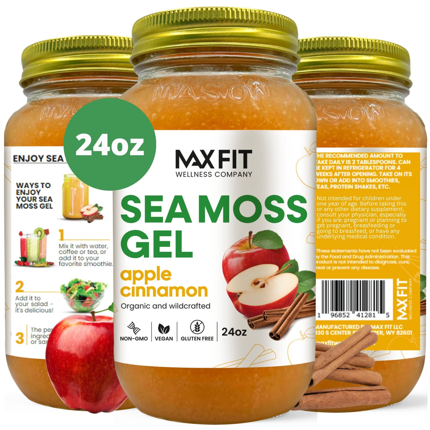 Sea Moss Gel Organic Raw (12 Flavors) 24oz Wildсrafted Gold Sea Moss Gel from Saint Lucia | 92 Vitamins and Minerals | Pure Raw+Non-GMO | Vegan Superfood