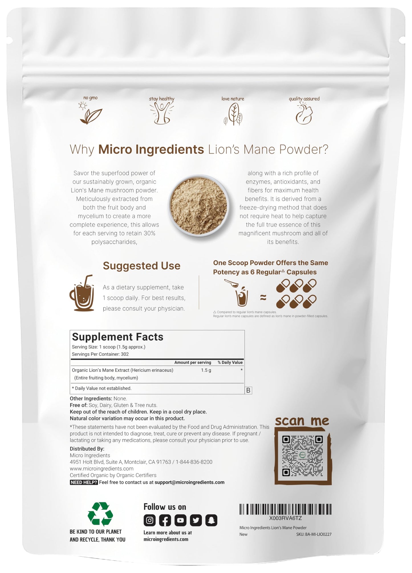 Organic Lion’s Mane Mushroom Powder, 16oz | Regenerates Damaged Neurons Brain 🧠 Power Opens 3rd Eye 👁️ Organic Superfood | Supports Brain, Focus, Energy & Immune Health | Great for Smoothies & Coffee | Filler Free, Vegan, Non-GMO