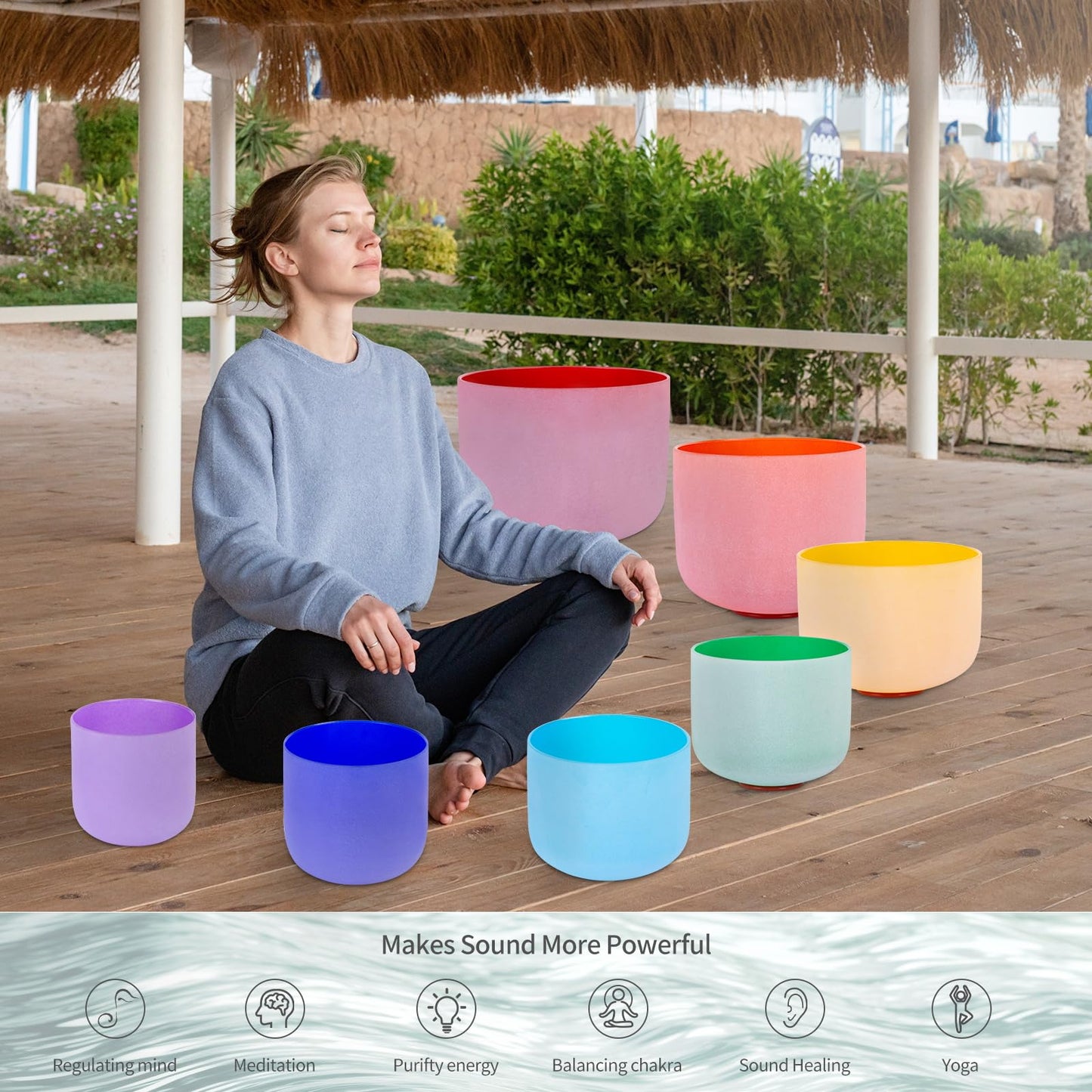 Sevenbowls Singing Bowls 432hz B Note 8-Inch Crystal Singing Bowl With A Free Mallet And O-Ring For Sound Healing, Meditation, Yoga, and Sound Baths