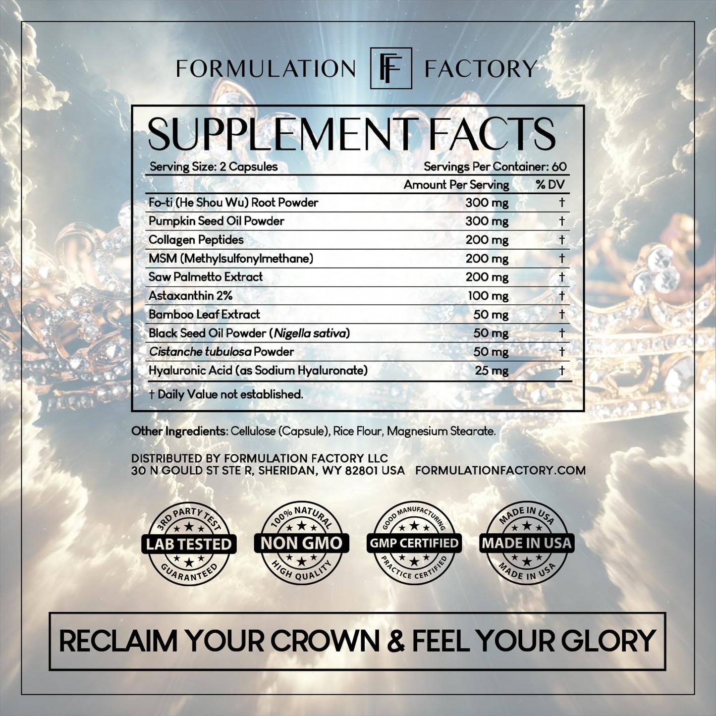 Formulation Factory Crown of Glory 10-in-1 Hair Growth Products - DHT Blocker for Men & Women with Pumpkin Seed Oil - Hair Vitamins for Faster Growth & Thickness - 120 Capsules, 2 Month Supply