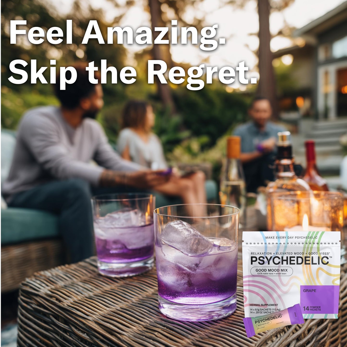 Easy Alcohol Alternative with Buzz - Calming Kava Drink Mix (14x5.5g) Flavored Kava Powder - Calming Drink Powder Packets - Easy Open Single Serving Drinks - 14 Calm Packets - Grape