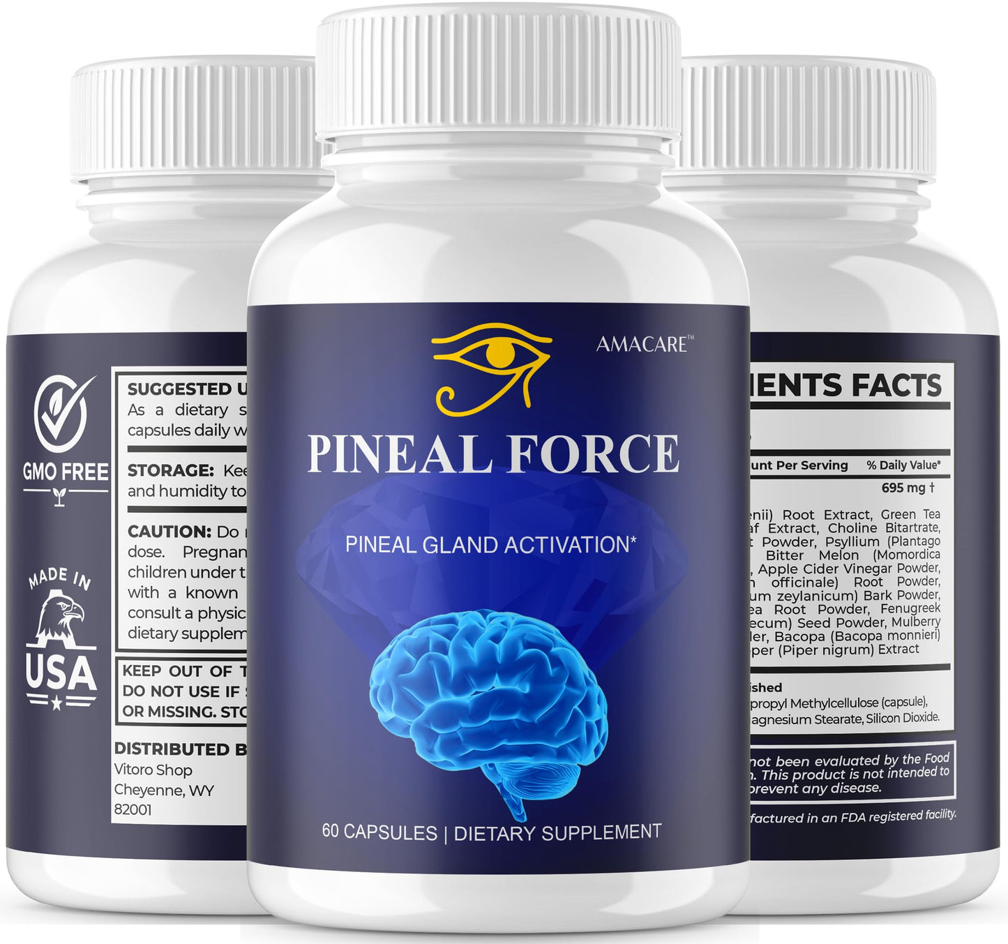 (1 Pack) Pineal Force – Advanced Pineal Force Capsules Formula All Natural Pills Brain Health & Memory Support Maximum Strength, PinealForce Daily Premium Health and Wellness, 60 Capsules for 1 Month