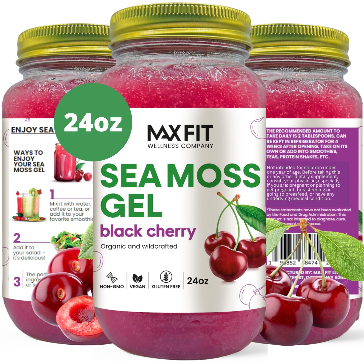 Sea Moss Gel Organic Raw (12 Flavors) 24oz Wildсrafted Gold Sea Moss Gel from Saint Lucia | 92 Vitamins and Minerals | Pure Raw+Non-GMO | Vegan Superfood