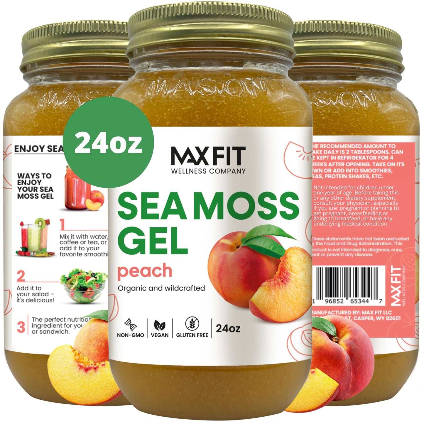 Sea Moss Gel Organic Raw (12 Flavors) 24oz Wildсrafted Gold Sea Moss Gel from Saint Lucia | 92 Vitamins and Minerals | Pure Raw+Non-GMO | Vegan Superfood