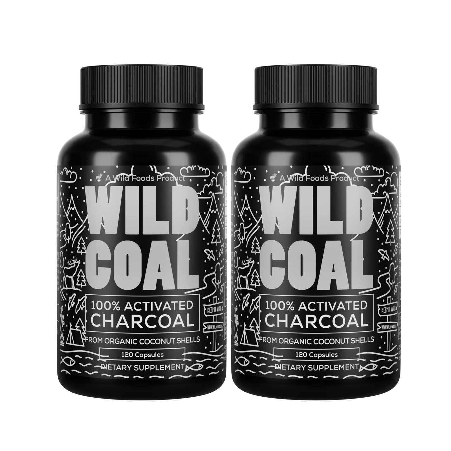 Wild Foods Activated Charcoal Capsules | 100% Organic Coconut Shells Active Tablets for Bloating & Hangover | Lab Tested & Non-GMO Detox Pills | Made in USA (120 Capsules)