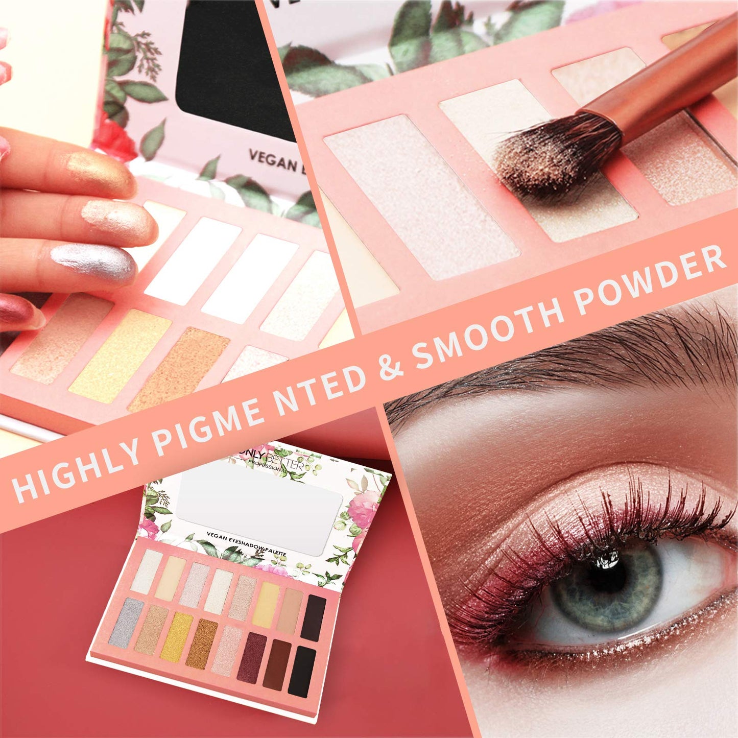 ORGANIC MAKEUP 💄 ONLYBETTER Vegan Eyeshadow Palette, Nude Eyeshadow Palette, 16 Shades Organic Eyeshadow palette high pigmented eyeshadow palette Colorful Eyeshadow Palette Long Lasting Nude Eyeshadow Shimmer Palette