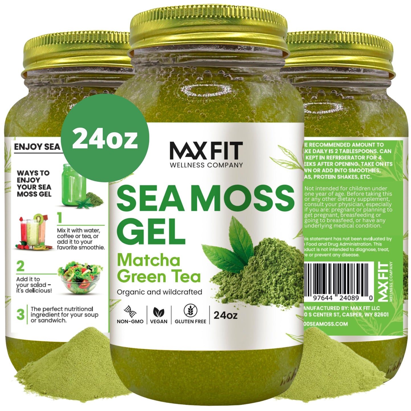 Sea Moss Gel Organic Raw (12 Flavors) 24oz Wildсrafted Gold Sea Moss Gel from Saint Lucia | 92 Vitamins and Minerals | Pure Raw+Non-GMO | Vegan Superfood