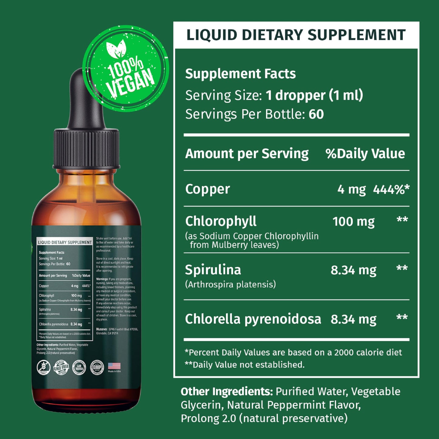 (2 Pack) Vegan Chlorophyll Liquid Drops 7000mg for Immune Support, Energy, Gut & Skin Health, 4-in-1 Liquid Chlorophyll Drops - 100mg, Spirulina, Chlorella, & Copper - Internal Deodorant, 4 Fl Oz Not Available in UK 🇬🇧