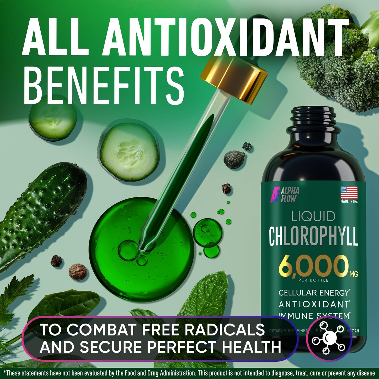 [2 Pack] Chlorophyll Liquid Drops 6000MG – Natural Liquid Chlorophyll Drops for Detox, Energy, Skin – Internal Deodorant – Vegan Chlorophyll Liquid Drops for Kids & Adults – US-made, Non-GMO - 4 Fl Oz