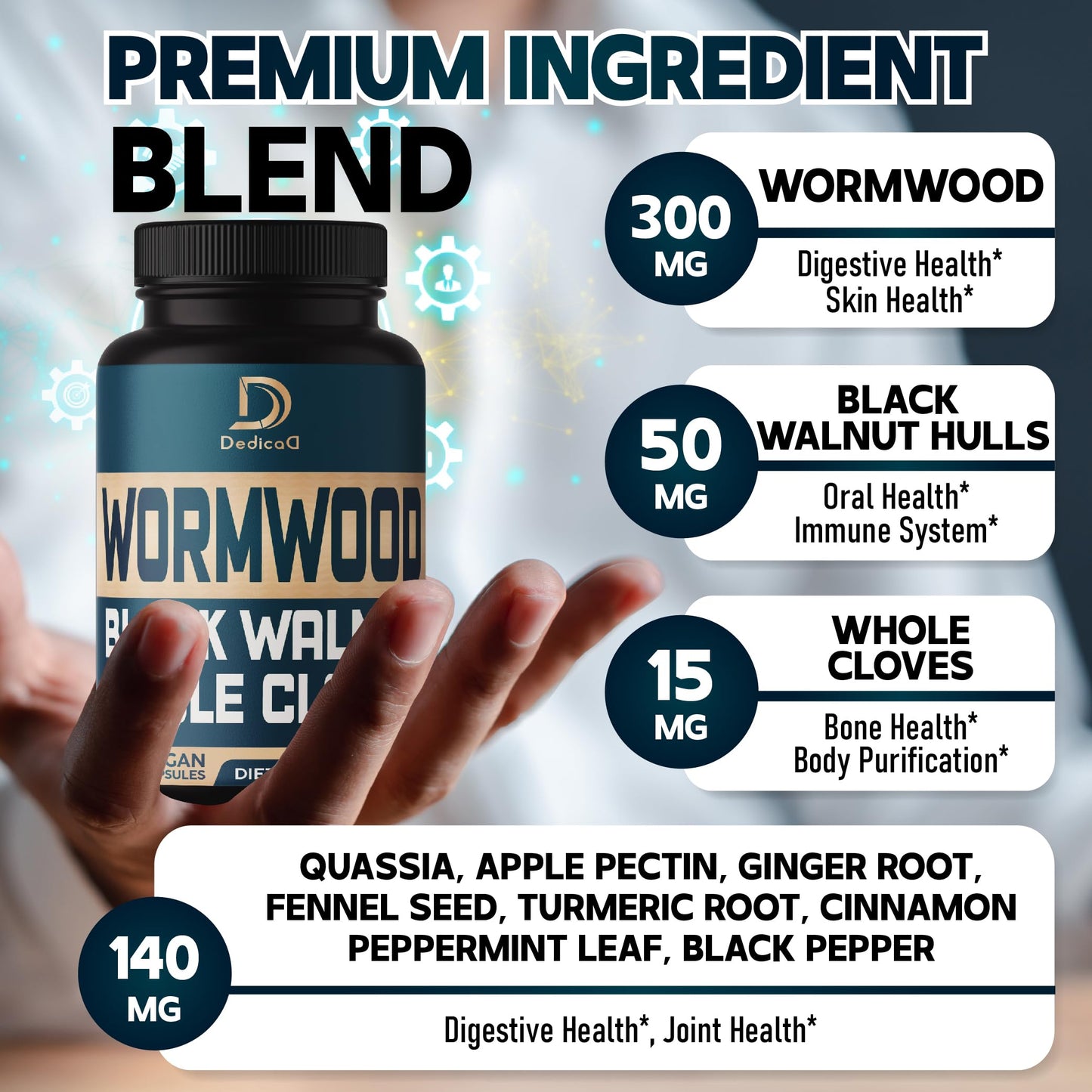 Parasite Cleanse Wormwood Extract  - 90 Capsules - 12 Herbs Blended Black Walnut Hulls, Clove & More not Available in UK not available in the Netherlands.