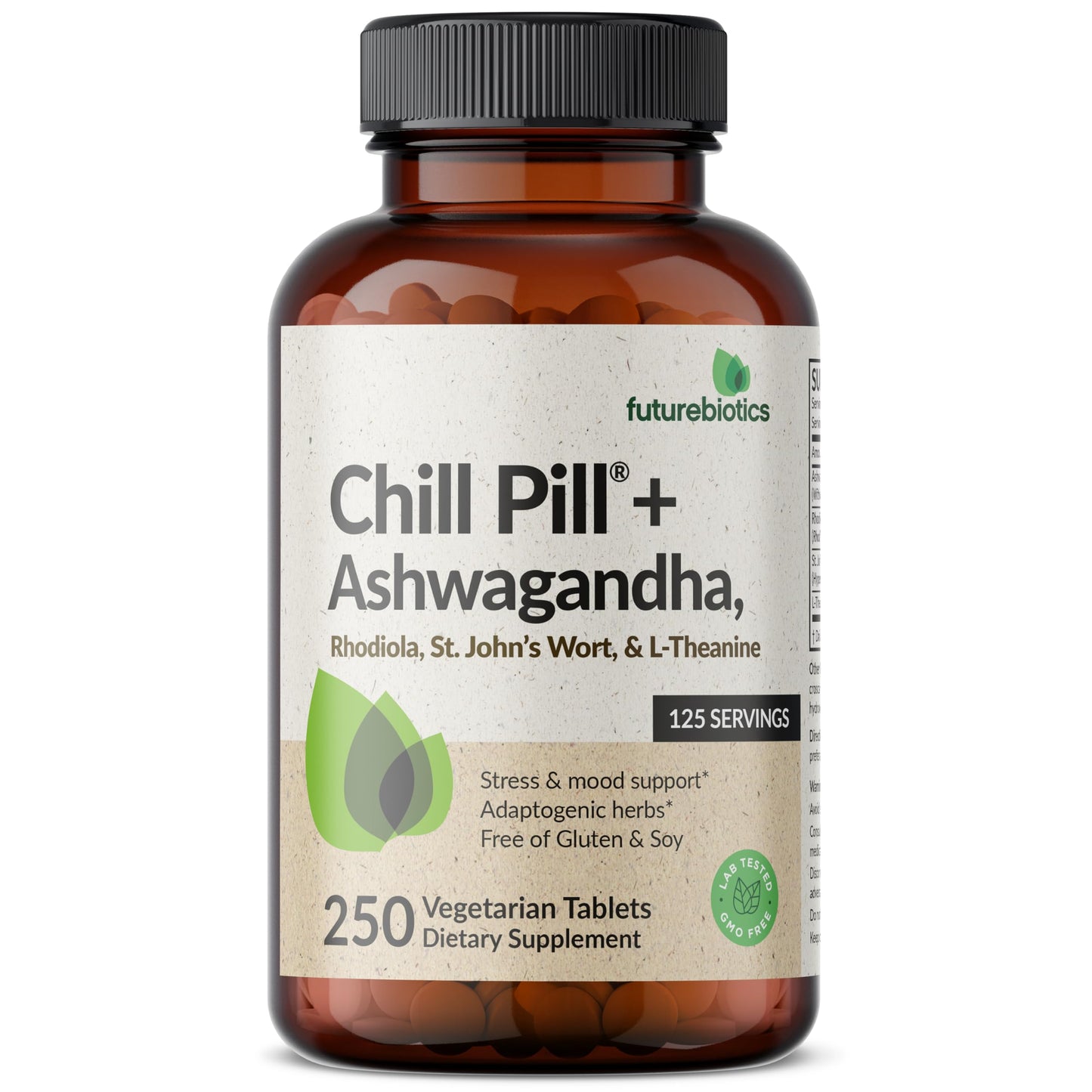 Futurebiotics Chill Pill + Ashwagandha, Rhodiola, St. John’s Wort, & L-Theanine 2000 MG per Serving - Non-GMO, 120 Vegetarian Tablets