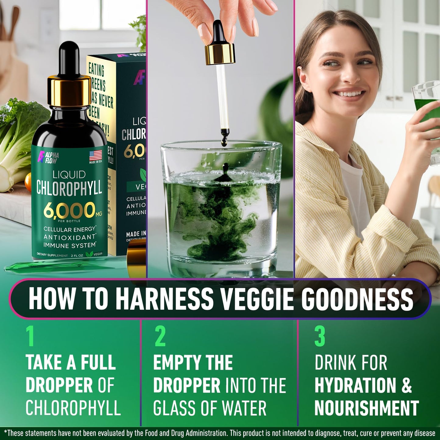 [2 Pack] Chlorophyll Liquid Drops 6000MG – Natural Liquid Chlorophyll Drops for Detox, Energy, Skin – Internal Deodorant – Vegan Chlorophyll Liquid Drops for Kids & Adults – US-made, Non-GMO - 4 Fl Oz