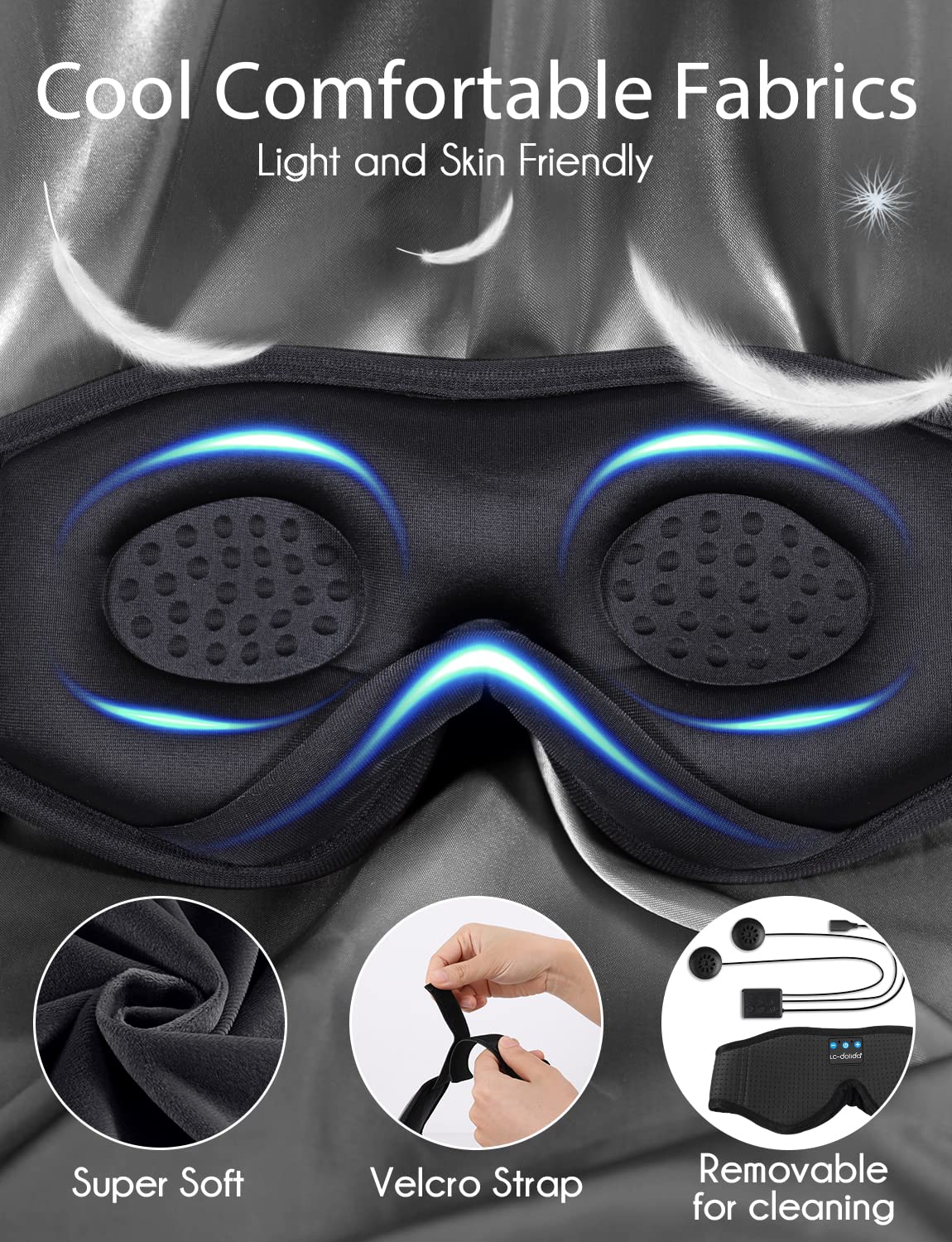 Lucid Dreaming Sleep Headphones, 3D Sleep Mask Bluetooth Wireless Music Eye Mask, Sleeping Headphones for Side Sleepers Sleep Mask with Bluetooth Headphones Ultra-Thin Stereo Speakers Perfect for Sleeping