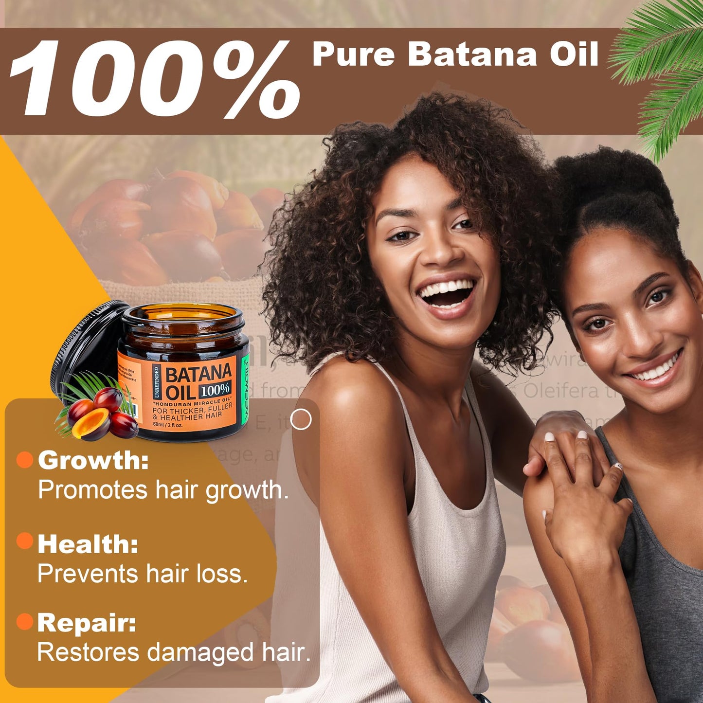 Batana Oil for Hair Growth Dr Sebi, 100% Raw Organic Batana Hair Mask from Honduras, Wild Growth Hair Oil, Scalp Oil Promotes Hair Thickness, Prevents Loss for Men & Women, 4.06 fl oz