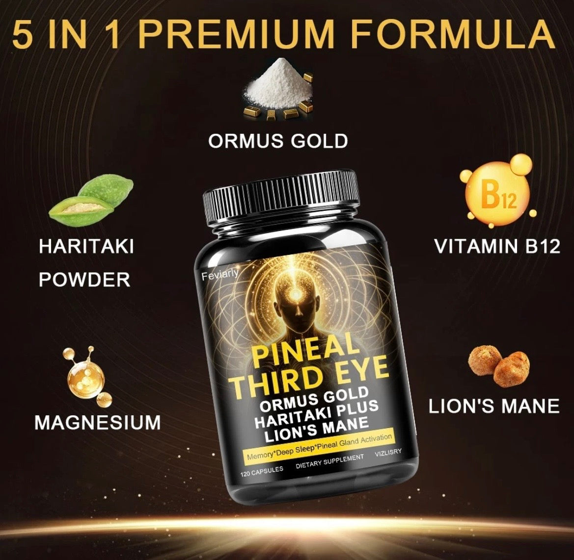 Third Eye Awakening Supplement, Ormus Golden Oil Monoatomic, Haritaki Capsules Decalcify & Activate Pineal Gland