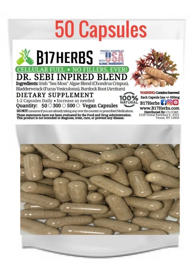 Dr Sebi Inspired Blend - Irish Moss | Bladderwrack | Burdock Root Antioxidant, Energy Support, Endurance, 50 Veg. Caps