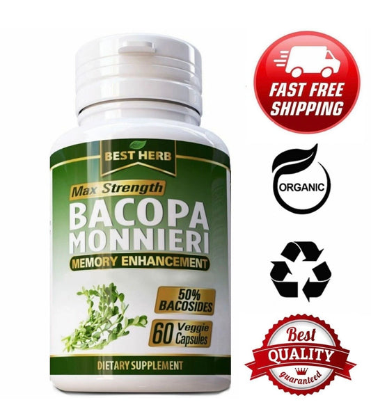 Bacopa Monnieri Brain Boosting Herb 🧠 Pure 1000mg per Serving - High Potency Bacopa Monnieri (Brahmi) Decalcify & Activate Pineal Gland 👁️ Memory Support - Ayurvedic Herbs - 60 Capsules