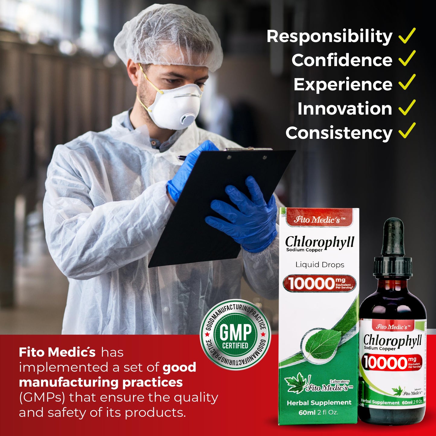 FITO MEDIC'S Lab | Liquid Chlorophyll Infused with Sodium Copper Removes Toxic Metals & Micro Plastics Vegan Detox Drops | 50 mg Extract per Serving.