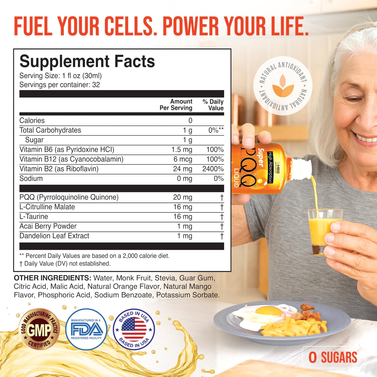 Cellular Biotechnology - Super PQQ Liquid - Highly Absorbable Pyrroloquinoline Quinone 20 Milligram, Best Liquid PQQ for Mitochondrial Biogenesis 🧬Supports Heart Health, Cognitive Function and Mental Focus 🧠