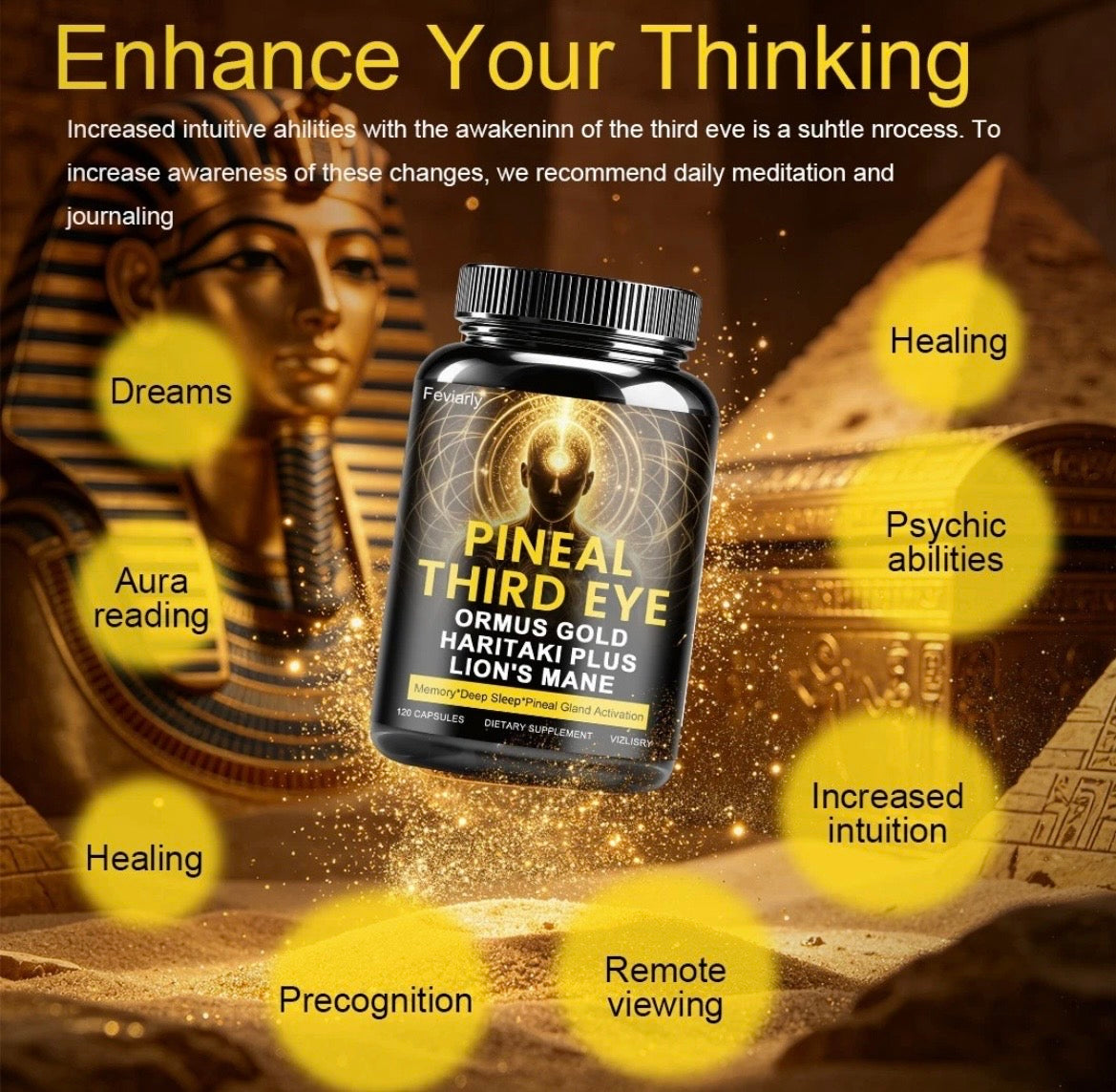 Third Eye Awakening Supplement, Ormus Golden Oil Monoatomic, Haritaki Capsules Decalcify & Activate Pineal Gland