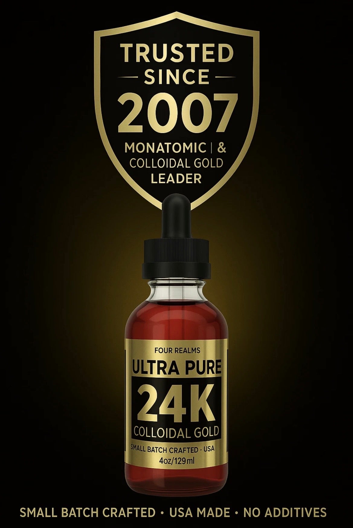 COLLOIDAL GOLD 24K Liquid Gold ORMUS MONATOMIC FourRealms MONATOMIC GOLD LIQUID DNA REGENERATION