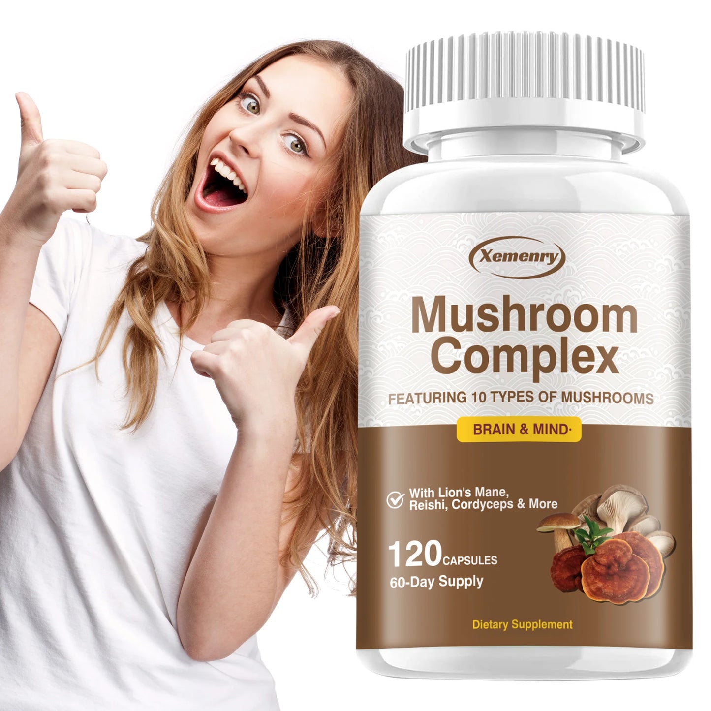 Mushroom Complex Capsules - Promote Brain Cognitive Function, Relieve Stress and Improve Sleep Quality - 120 Capsules