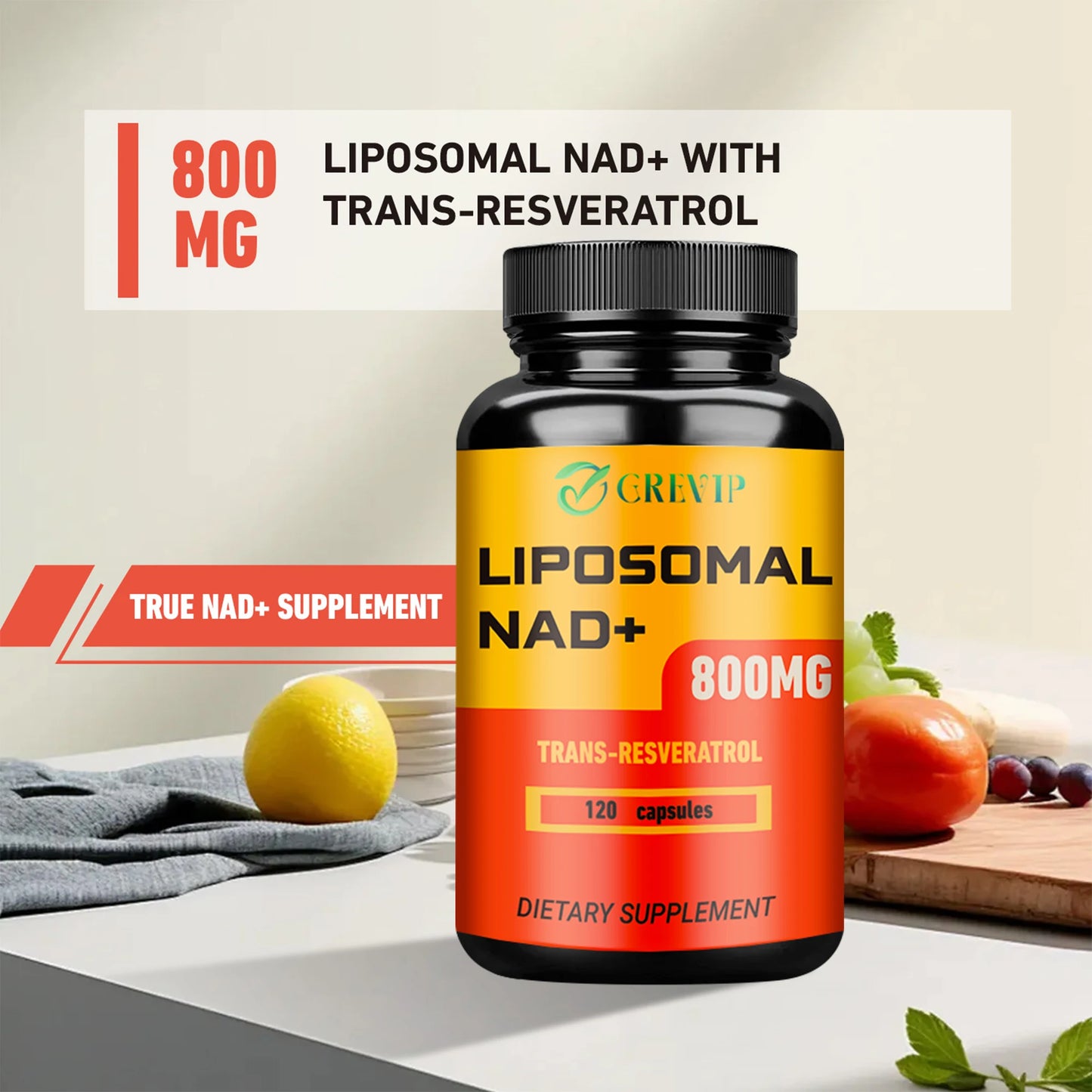 Liposomal NAD+ - with Trans-Resveratrol - Anti-Aging, Energy, Focus, Supporting Cell Health - 120 Capsules