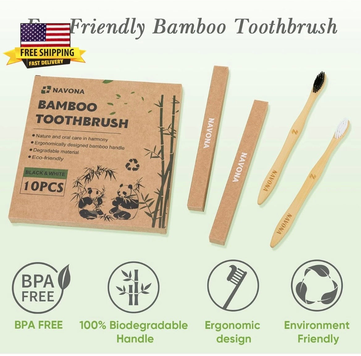 10 PCS Bamboo Toothbrushes, Individually Wrapped Wooden Toothbrushes Bulk Stop Using Plastic Toothbrushes That Contain BPA’s