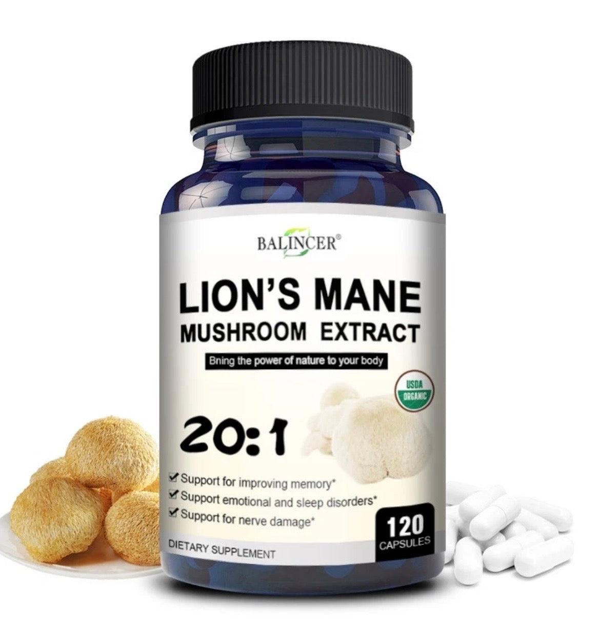 Organic Lion's Mane Capsules | Pure Lion's Mane 20:1 Strength Extract Regenerates Damaged Neurons Reduces Brain Fog & Decalcifies & Activates the Pineal Gland.