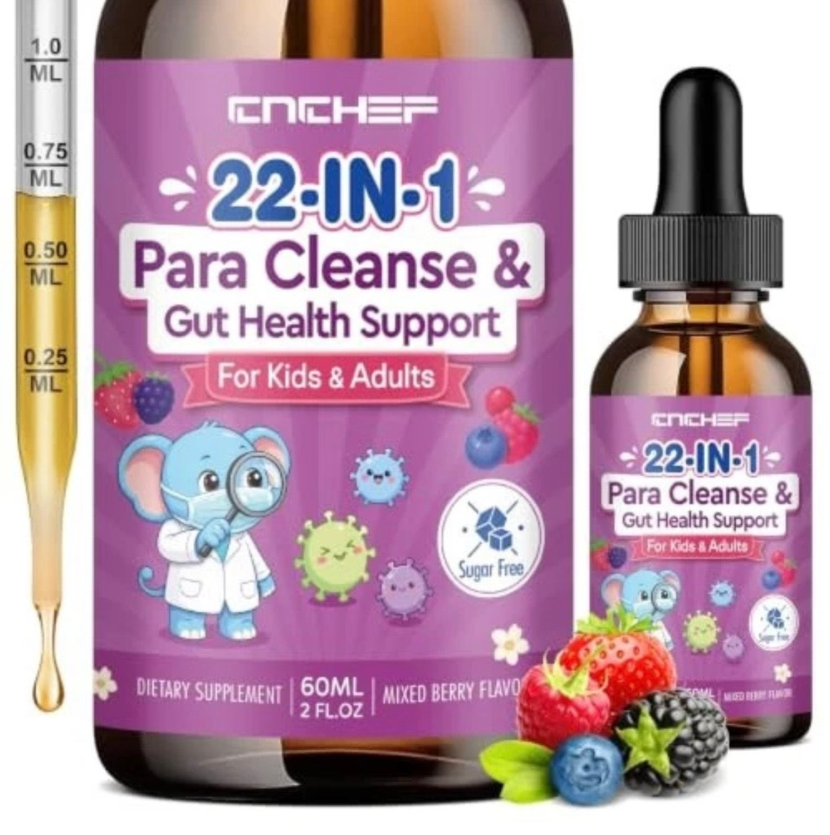 Parasite Cleanse For Kids 22 in 1  Kids, Zeolite Detox 2 Fl Oz Mixed Berry Flavor