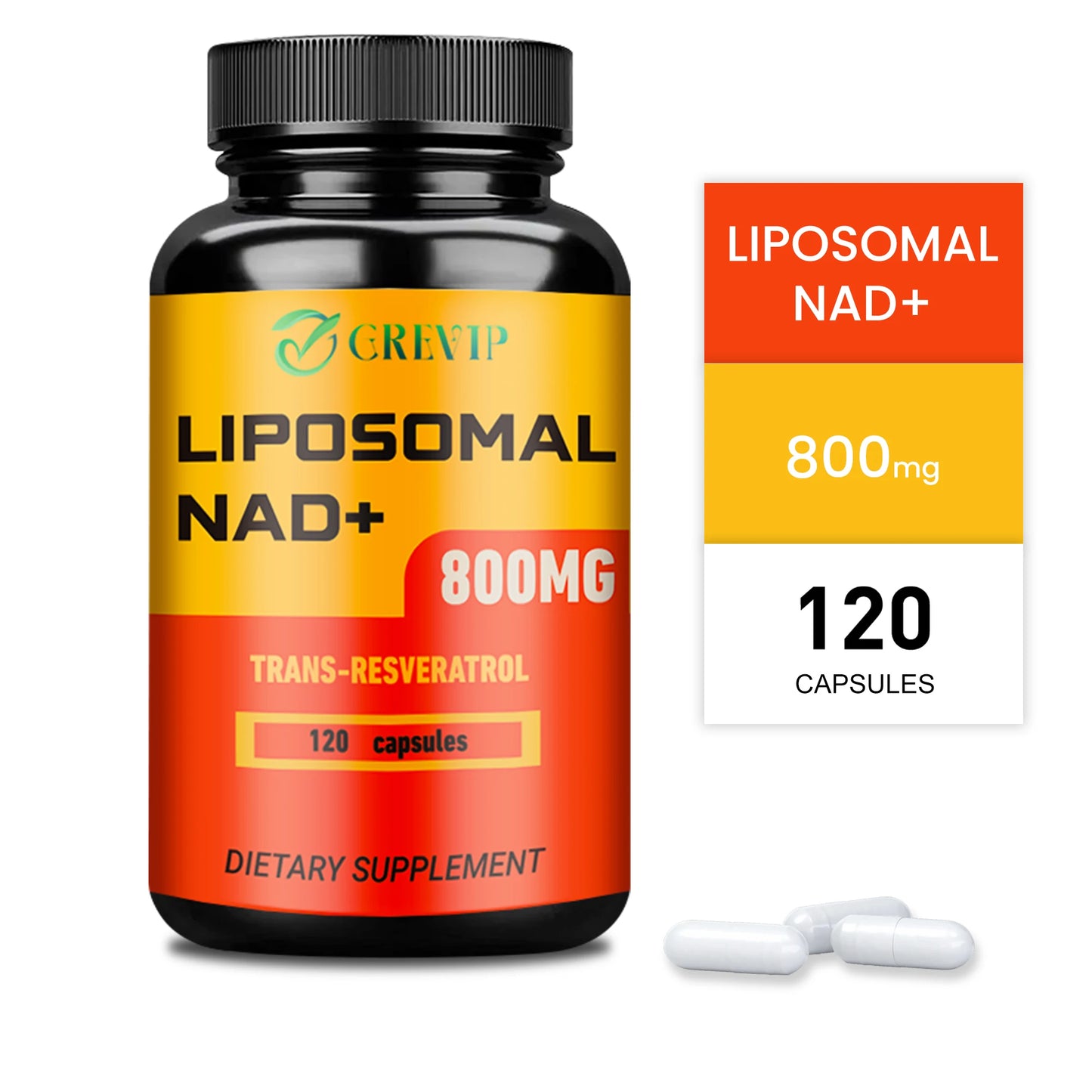 Liposomal NAD+ - with Trans-Resveratrol - Anti-Aging, Energy, Focus, Supporting Cell Health - 120 Capsules