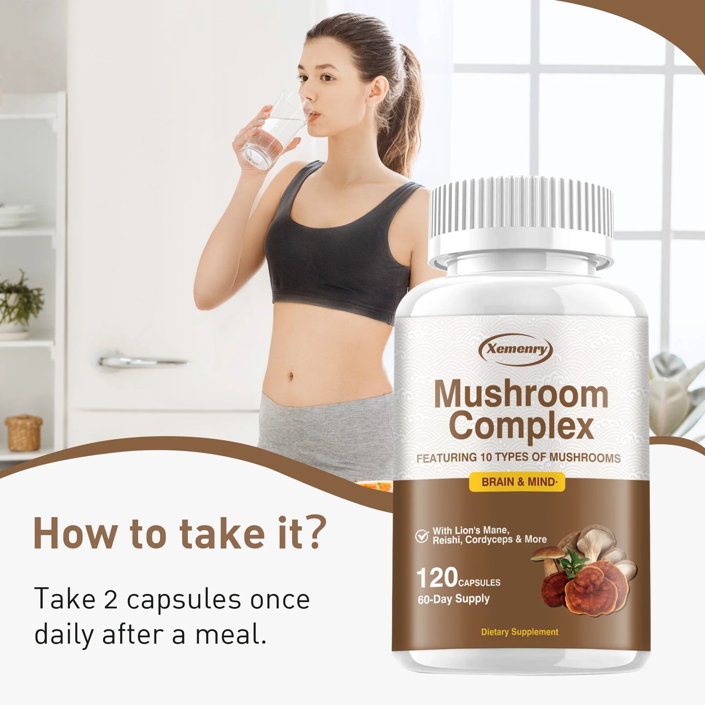 Mushroom Complex Capsules - Promote Brain Cognitive Function, Relieve Stress and Improve Sleep Quality - 120 Capsules