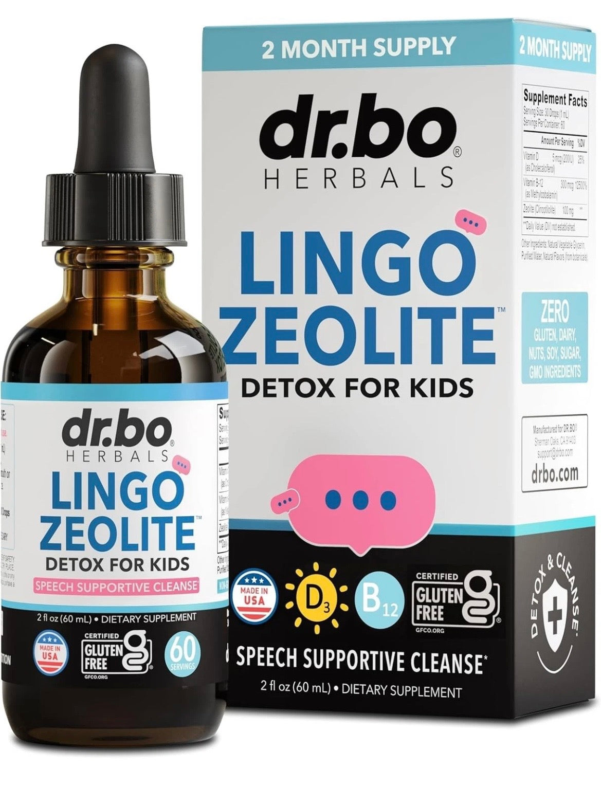 Zeolite Detox for Kids ,Pure Zeolite Inhances Speech Patterns Liquid Drops with  B12 & D3