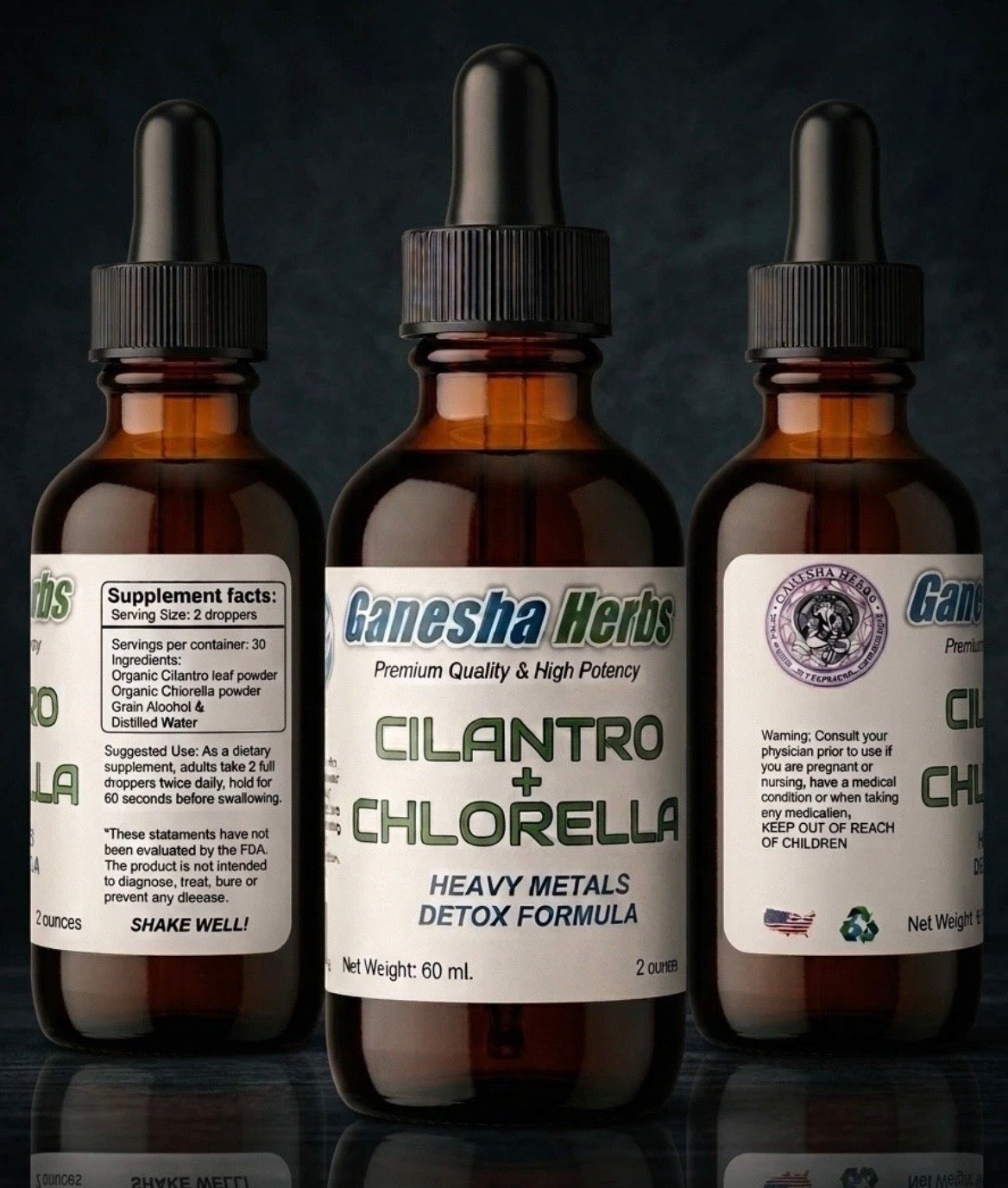 HEAVY METAL DETOX FORMULA - CILANTRO + CHLORELLA LIQUID TINCTURE 2 OZ. CHELATION
