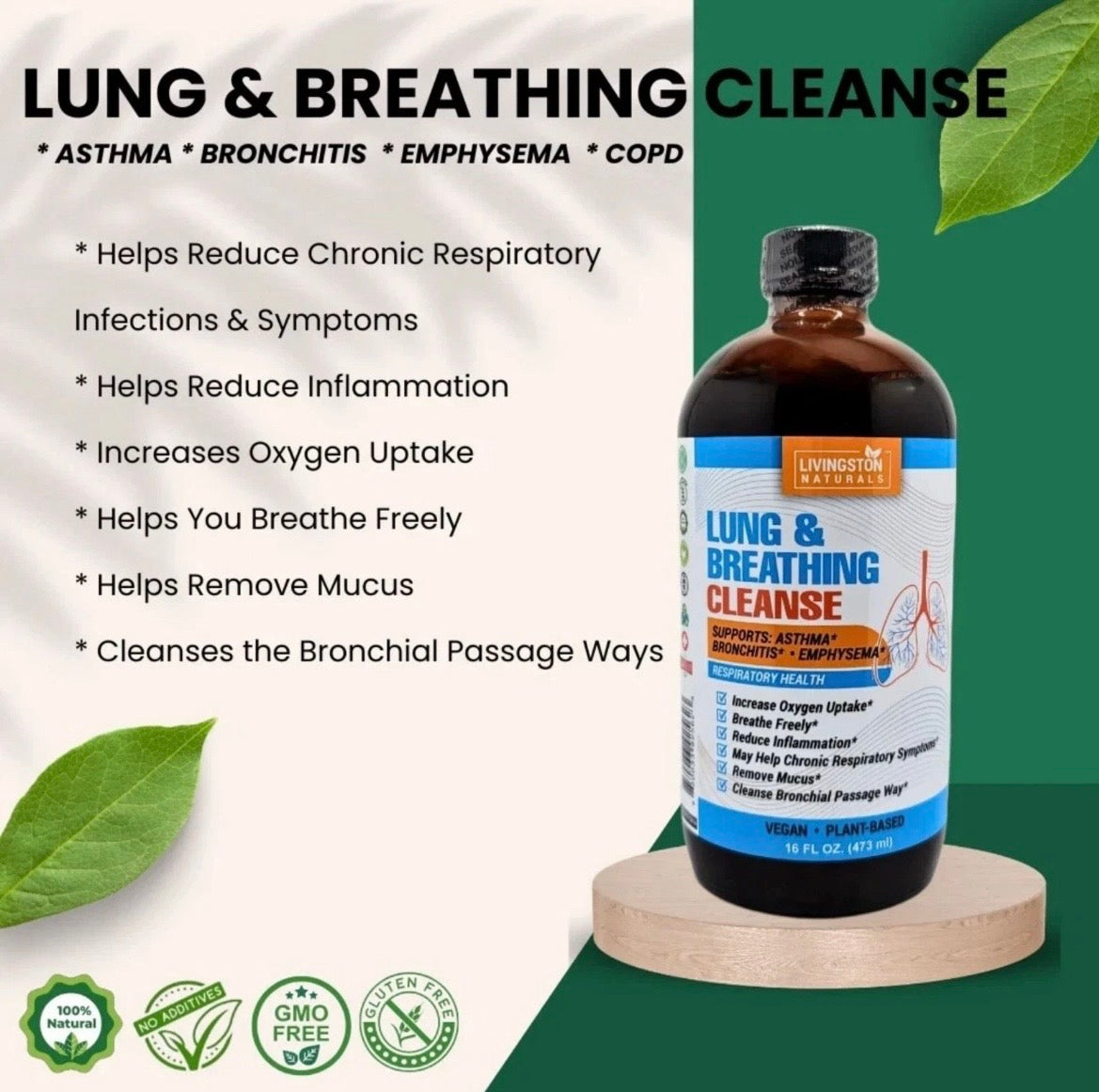 Lung & Breathing Cleanse, Combat Respiratory Infections Great for Asthma Bronchitis and Copd Removes Mucus Organic Expectorant Plant-Based. 16 oz.