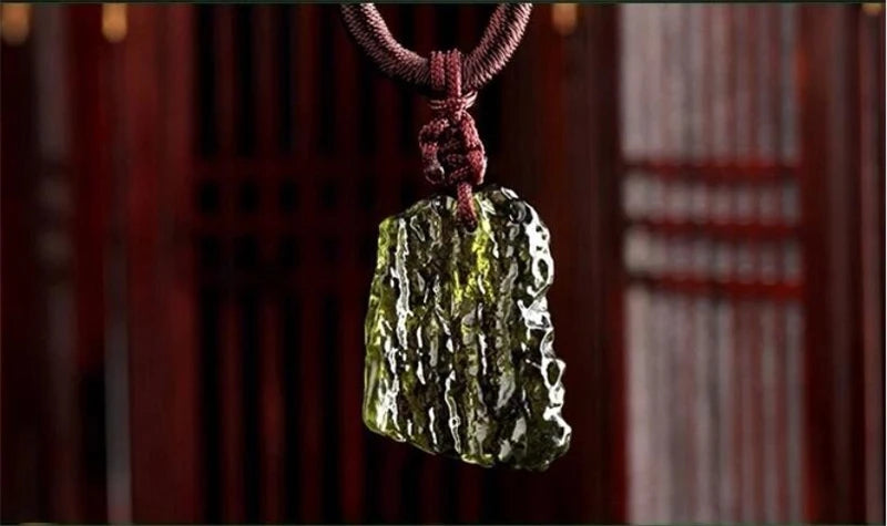 Natural Moldavite Meteorite Crystal Green Aerolites Mineral Powerful Energy Rope Necklace.