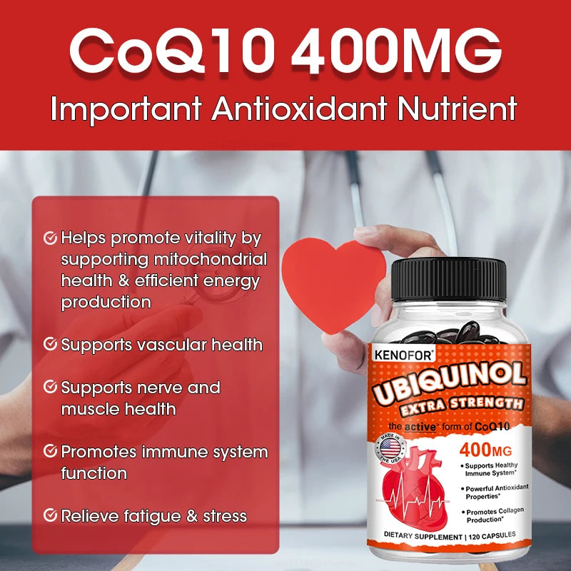 Ubiquinol Heart Health CoQ10 400 mg Softgel Antioxidant - Excellent absorbency, active form for heart, immune & skin health